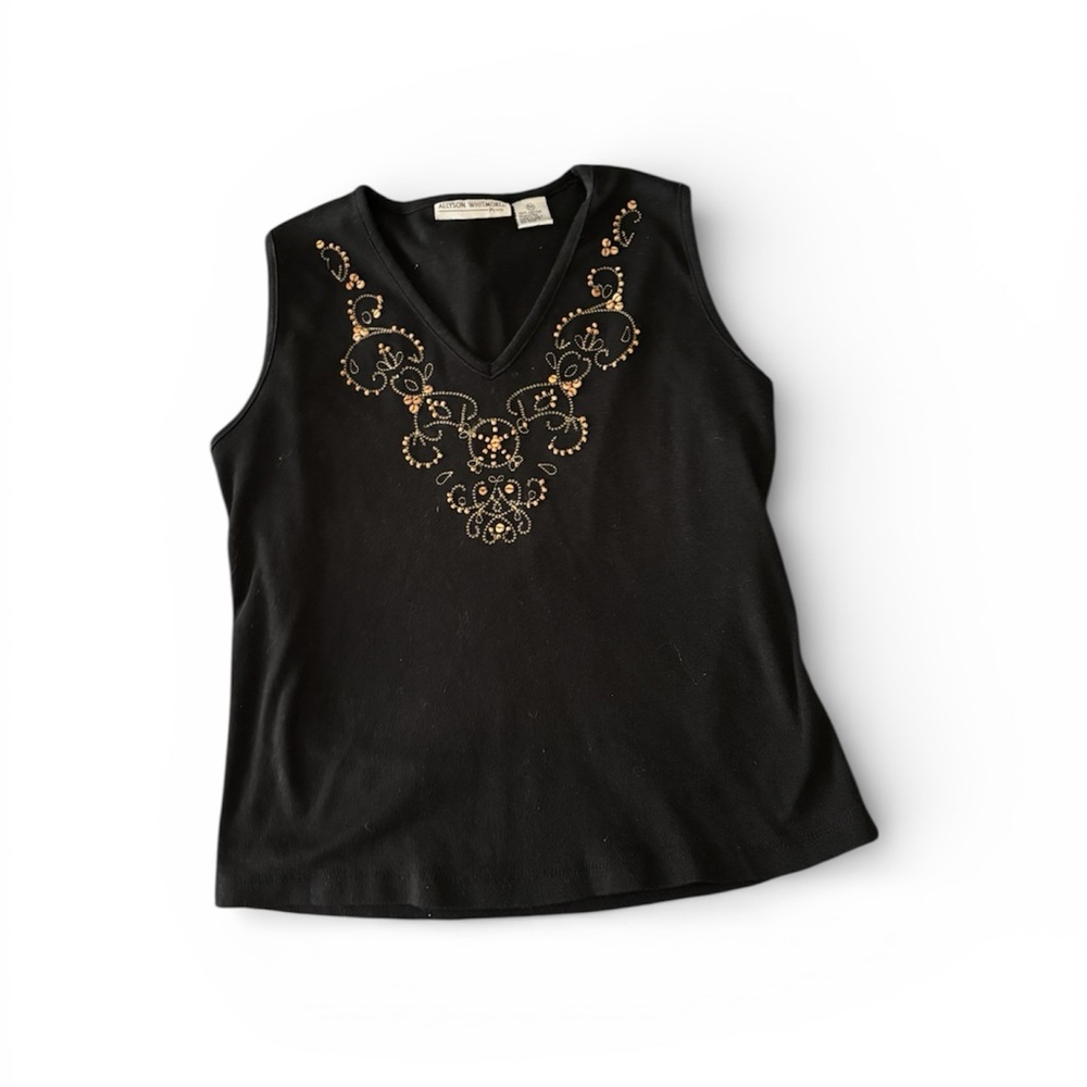 Y2K Embroidered Black sleeveless top